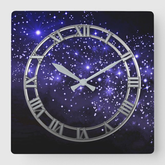 Midnight Blue Twilight Square Wall Clock (Front)