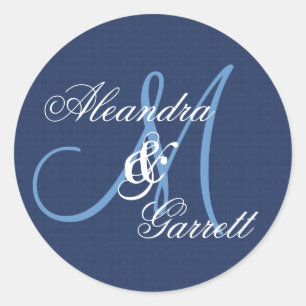 Midnight Blue Wedding Custom Monogram V21 Classic Round Sticker