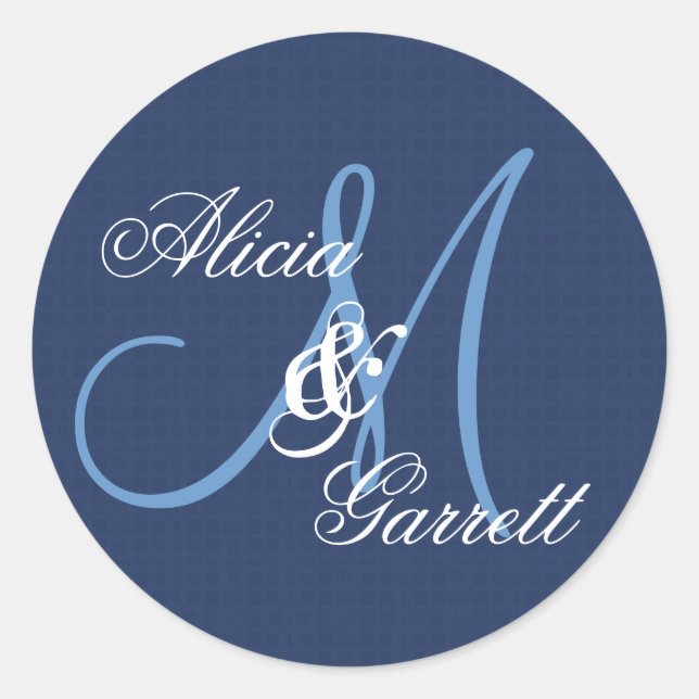 Midnight Blue Wedding Custom Monogram V21 Classic Round Sticker (Front)