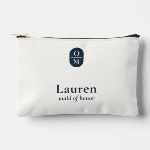 Midnight Blue Wedding Monogram Bridesmaid Gift Accessory Pouch