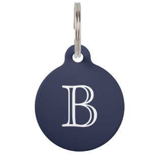 Midnight Blue White Monogram Initial Pet Tag