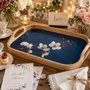 Midnight Blue White Sakura Burgundy Bud Branch Tissue Paper