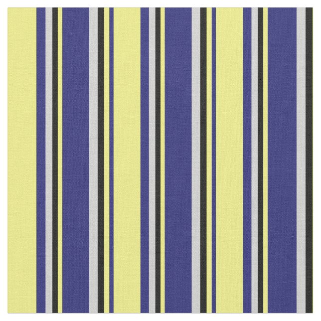 Midnight Blue, Yellow, Black & Light Grey Pattern Fabric (Close Up)