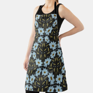 Midnight Bluebell Garden Dark Elegant Floral Apron