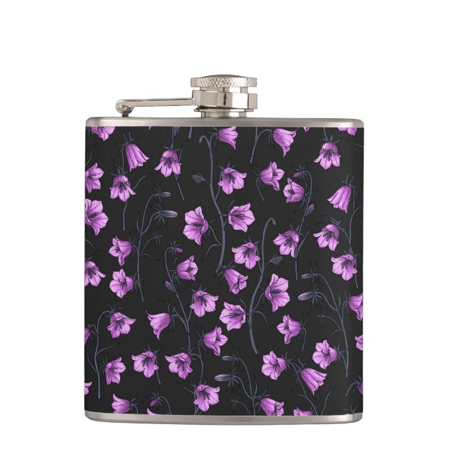 Midnight Bluebells, Harebells, Bellflowers 2 Hip Flask (Front)