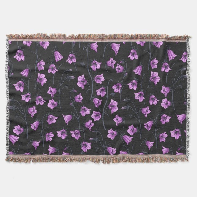 Midnight Bluebells, Harebells, Bellflowers 2 Throw Blanket (Front)