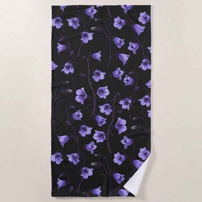 Midnight Bluebells, Harebells, Bellflowers Beach Towel (Front)