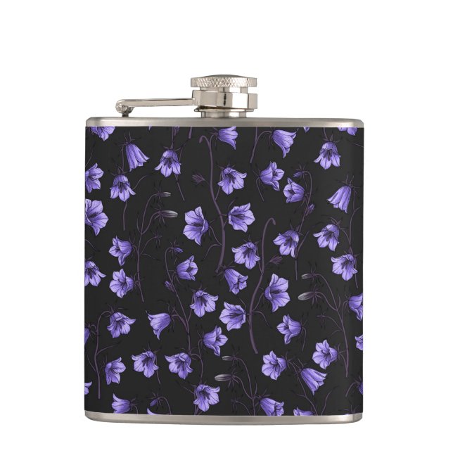 Midnight Bluebells, Harebells, Bellflowers Hip Flask (Front)