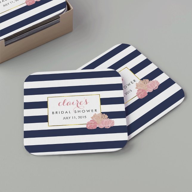 Midnight Blush Peony Bridal Shower Coasters (Creator Uploaded)
