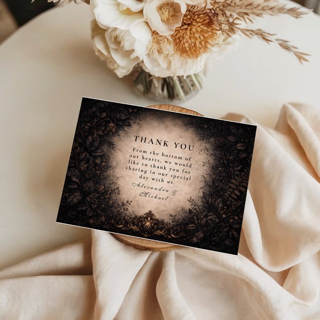 Midnight Botanical Gothic Wedding Thank You Card (Creator Uploaded)
