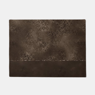 Midnight Bronze Romance Satiny Grunge Damask Doormat