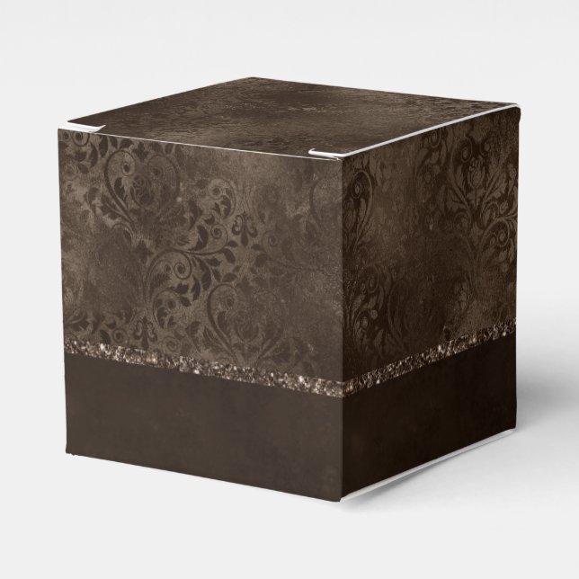 Midnight Bronze Romance | Satiny Grunge Damask Favour Box (Front Side)