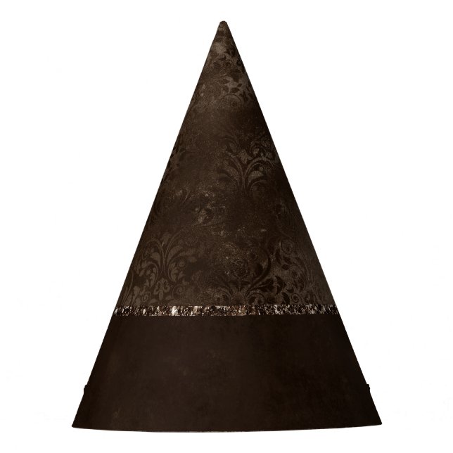 Midnight Bronze Romance | Satiny Grunge Damask Party Hat (Front)