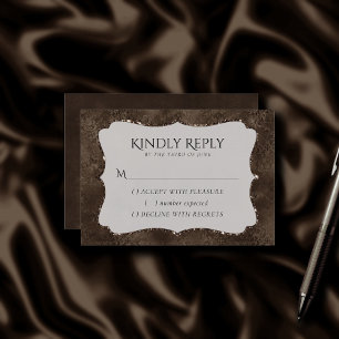 Midnight Bronze Romance   Satiny Grunge Damask RSVP Card