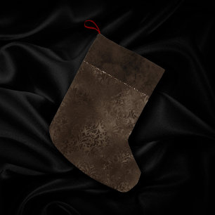 Midnight Bronze Romance   Satiny Grunge Damask Small Christmas Stocking