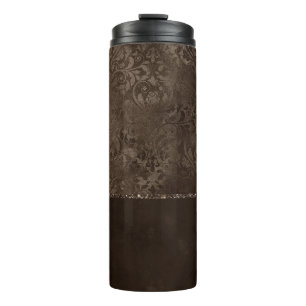 Midnight Bronze Romance   Satiny Grunge Damask Thermal Tumbler