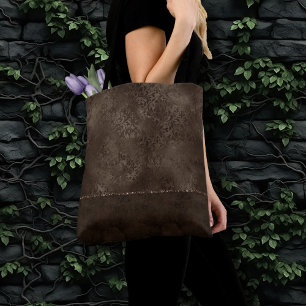Midnight Bronze Romance   Satiny Grunge Damask Tote Bag