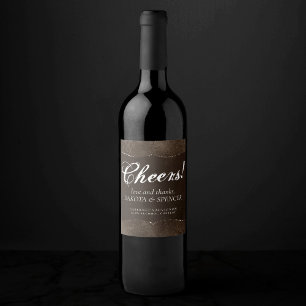 Midnight Bronze Romance Satiny Grunge Damask Wine Label
