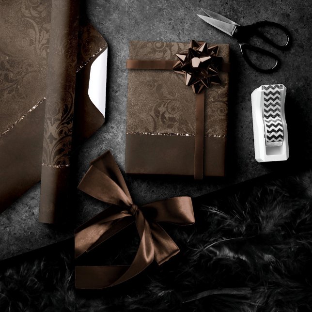 Midnight Bronze Romance | Satiny Grunge Damask Wrapping Paper (Creator Uploaded)