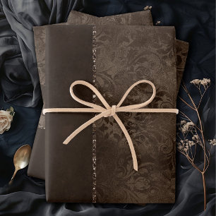 Midnight Bronze Romance   Satiny Grunge Damask Wrapping Paper Sheet