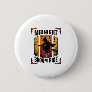 Midnight Broom Ride Vintage Witch Halloween Graphi 6 Cm Round Badge