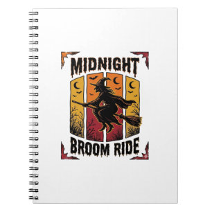 Midnight Broom Ride Vintage Witch Halloween Graphi Notebook