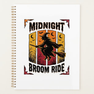 Midnight Broom Ride Vintage Witch Halloween Graphi Planner