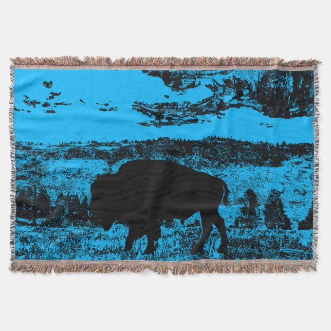 Midnight Buffalo  -  Plains Bison Throw Blanket (Front)