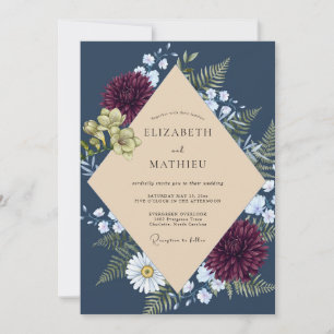 Midnight Burgundy Dahlia Wedding Invitation