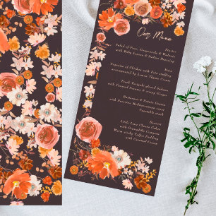 Midnight Burnt Orange Floral Frame Bouquet Wedding Menu