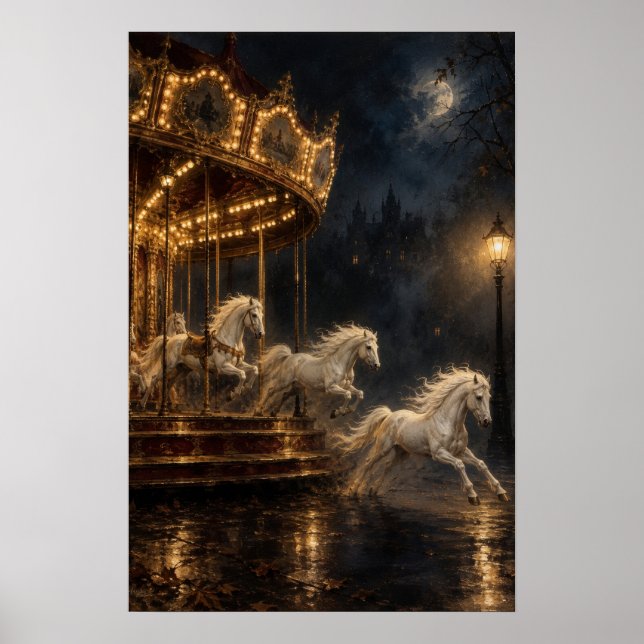 Midnight Carousel Surreal Art Poster (Front)