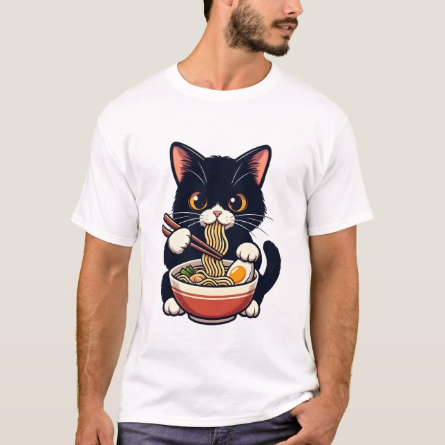 Midnight Cat Ramen Buddy T-Shirt (Front)