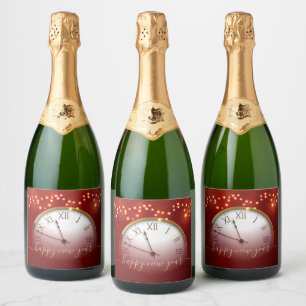 Midnight Celebration Clock with Happy New Year Sparkling Wine Label