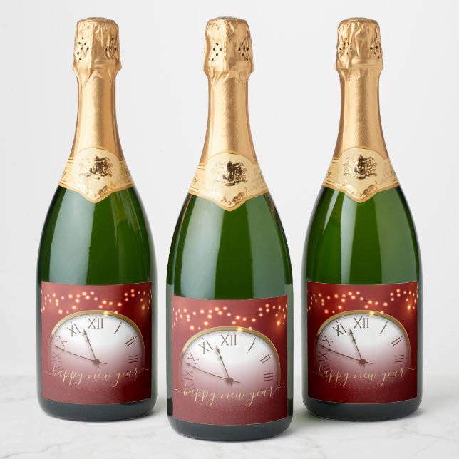 Midnight Celebration Clock with Happy New Year  Sparkling Wine Label (Bottles)