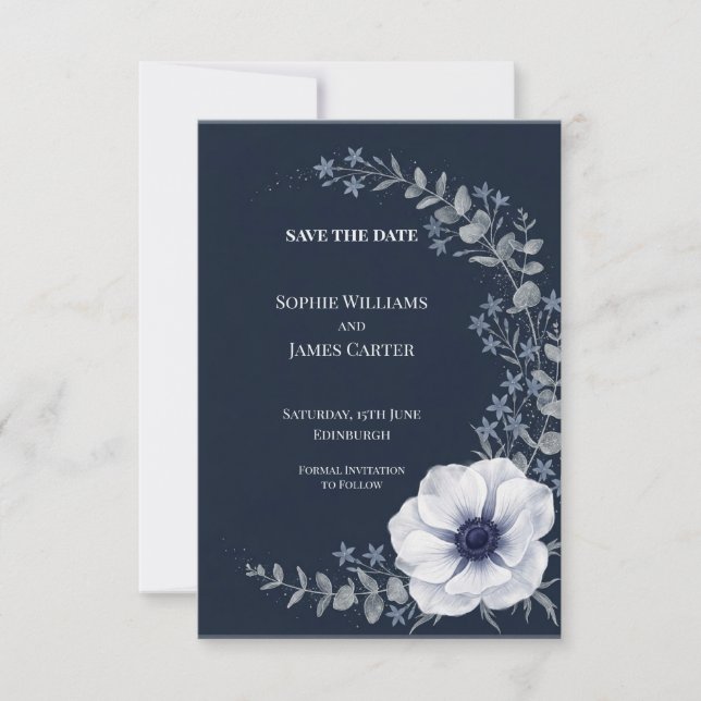 Midnight Celestial Botanical Anemone Save The Date (Front)