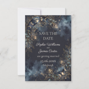 Midnight Celestial Botanical Stars & Navy Forest Save The Date