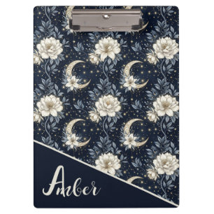 Midnight Celestial Floral & Crescent Moon Design  Clipboard