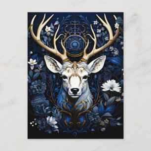 Midnight Celestial Floral Gothic Deer  Announcement Postcard