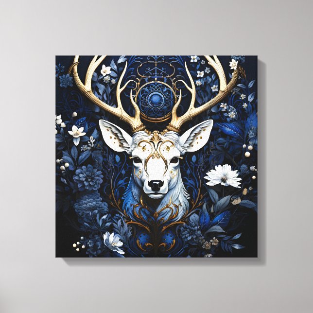 Midnight Celestial Floral Gothic Deer  Canvas Print (Front)