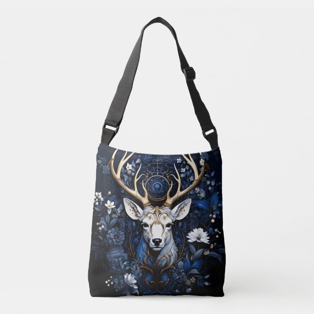 Midnight Celestial Floral Gothic Deer  Crossbody Bag (Front)