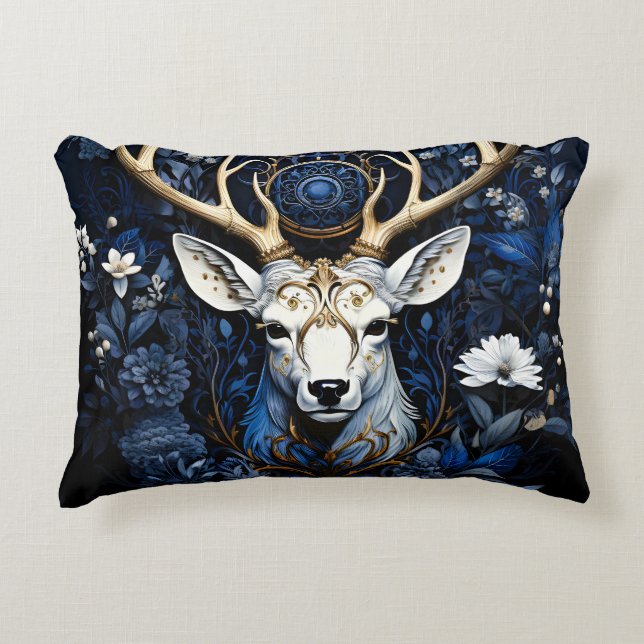 Midnight Celestial Floral Gothic Deer  Decorative Cushion (Front)