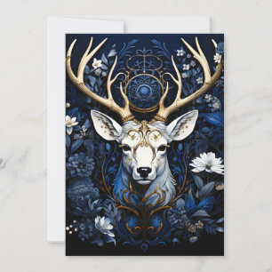 Midnight Celestial Floral Gothic Deer Holiday Card