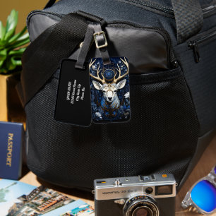 Midnight Celestial Floral Gothic Deer Luggage Tag