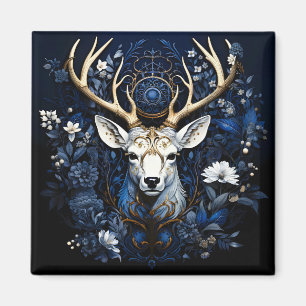 Midnight Celestial Floral Gothic Deer Magnet