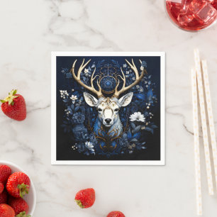 Midnight Celestial Floral Gothic Deer  Napkin