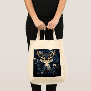 Midnight Celestial Floral Gothic Deer  Tote Bag