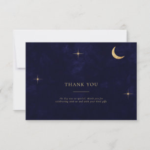 Midnight Celestial Gold Moon Stars Photo Wedding Thank You Card