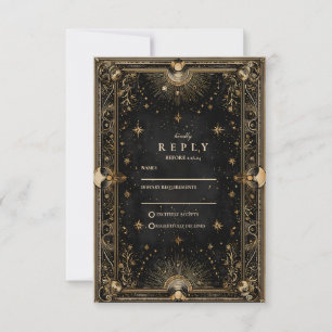 Midnight Celestial Luxe Wedding RSVP Card