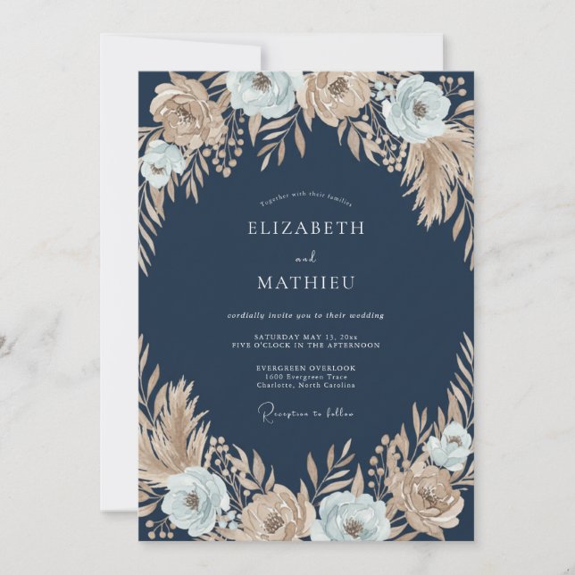 Midnight Champagne Anemone Wedding Invitation (Front)