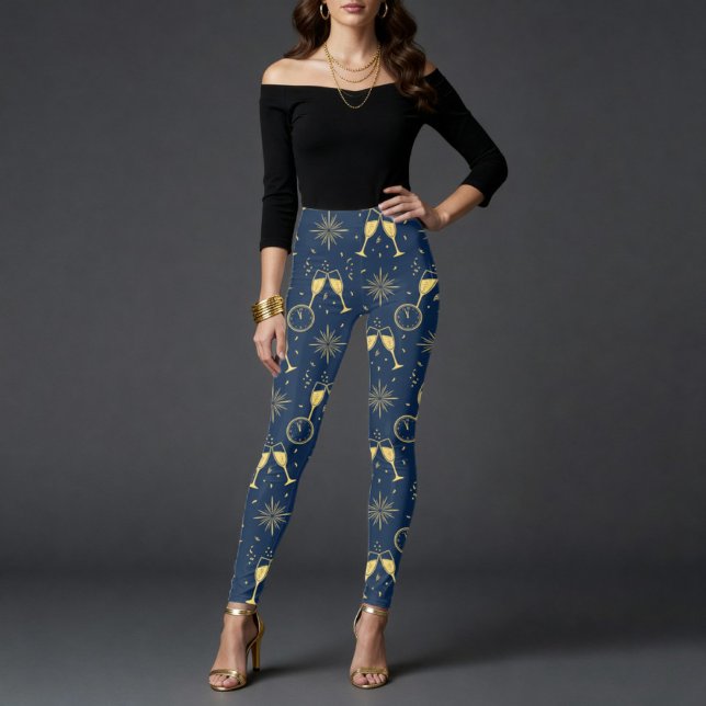 Midnight Champagne Toast New Year's Eve Leggings (Creator Uploaded)